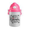 Best Friends forever, Ροζ παιδικό παγούρι πλαστικό (BPA-FREE) με καπάκι ασφαλείας, κορδόνι και καλαμάκι, 400ml