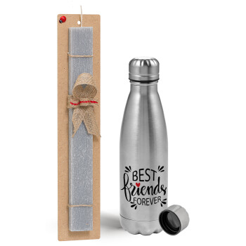 Best Friends forever, Easter Set, metallic Inox water bottle (750ml) & aromatic flat Easter candle (30cm) (GRAY)