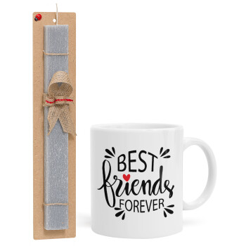 Best Friends forever, Πασχαλινό Σετ, Κούπα κεραμική (330ml) & πασχαλινή λαμπάδα αρωματική πλακέ (30cm) (ΓΚΡΙ)