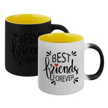 Best Friends forever, Κούπα Μαγική εσωτερικό κίτρινη, κεραμική 330ml που αλλάζει χρώμα με το ζεστό ρόφημα (1 τεμάχιο)