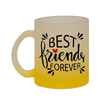 Best Friends forever, Κούπα γυάλινη δίχρωμη με βάση το κίτρινο ματ, 330ml