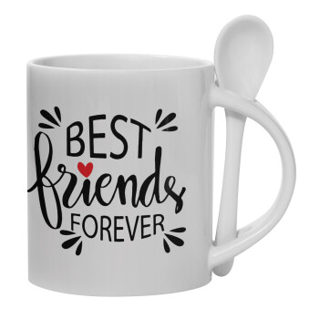 Best Friends forever, Ceramic coffee mug with Spoon, 330ml (1pcs)
