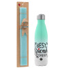 Easter Set, Metallic green/white thermos (Stainless steel), double-walled, 500ml & scented flat Easter candle (30cm) (TURQUOISE)