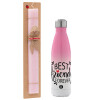 Easter Set, Metallic pink/white (Stainless steel) thermos, double-walled, 500ml & aromatic flat Easter candle (30cm) (PINK)
