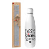 Easter Set, metallic stainless thermos bottle (500ml) & scented flat Easter candle (30cm) (GRAY)