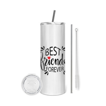 Best Friends forever, Eco friendly stainless steel tumbler 600ml, with metal straw & cleaning brush