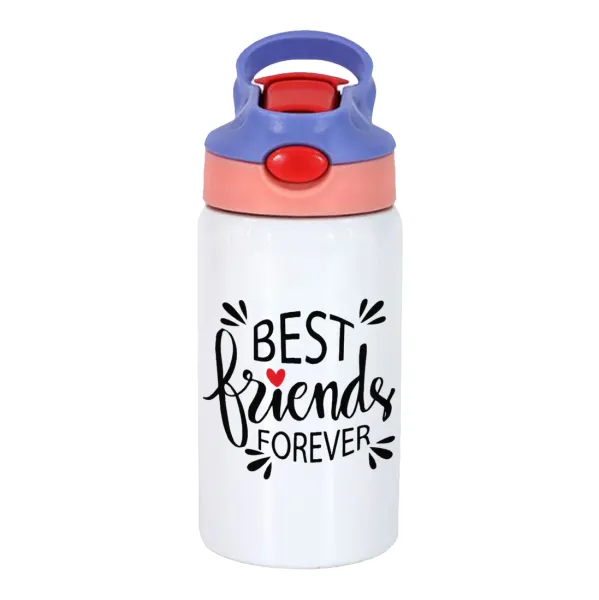 Best Friends forever — Children's hot water bottle, stainless steel, with safety straw, pink/purple (350ml)