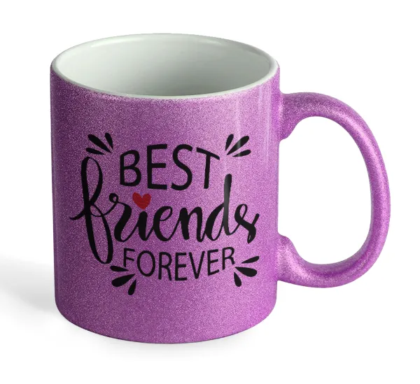 Best Friends forever — Κούπα Μωβ Glitter που γυαλίζει, κεραμική, 330ml