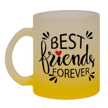 Best Friends forever, Κούπα γυάλινη δίχρωμη με βάση το κίτρινο ματ, 330ml