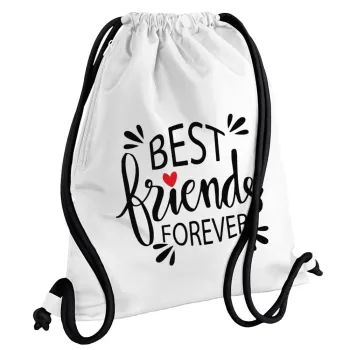 Best Friends forever, Τσάντα πλάτης πουγκί GYMBAG λευκή, με τσέπη (40x48cm) & χονδρά κορδόνια