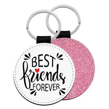 Best Friends forever, Μπρελόκ Δερματίνη, στρογγυλό ΡΟΖ (5cm)