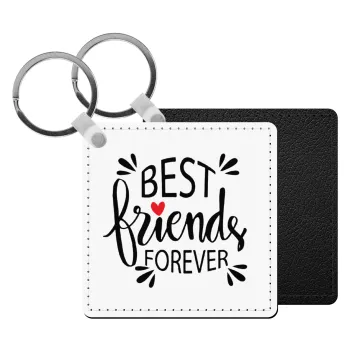Best Friends forever, Μπρελόκ Δερματίνη, τετράγωνο ΜΑΥΡΟ (5x5cm)