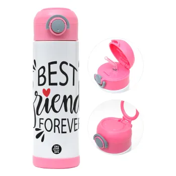 Best Friends forever, Παιδικό παγούρι θερμό, ανοξείδωτο, με καλαμάκι ασφαλείας, ΡΟΖ (500ml)