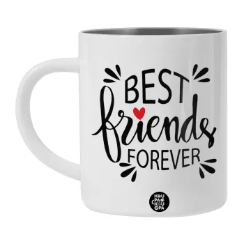 Best Friends forever, Λευκή Ανοξείδωτη Μεταλλική Κούπα 450ml - Διπλού Τοιχώματος 
