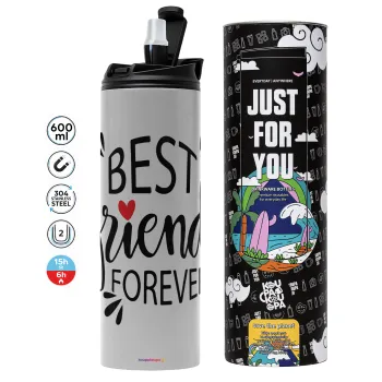 Best Friends forever, Tumbler ποτήρι θερμό ΓΚΡΙ από ανοξείδωτο ατσάλι 600ml