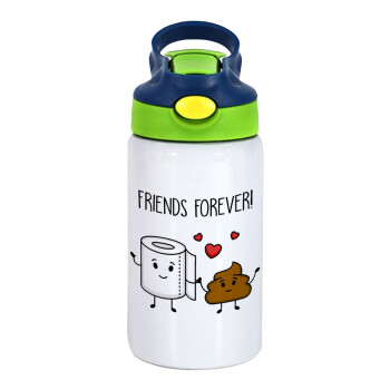 Friends forever, Παιδικό παγούρι θερμό, ανοξείδωτο, με καλαμάκι ασφαλείας, πράσινο/μπλε (350ml)