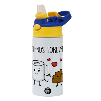 Friends forever, Παιδικό παγούρι θερμό, ανοξείδωτο, με καλαμάκι ασφαλείας, πράσινο/μπλε (360ml) BPA FREE