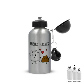 Friends forever, Μεταλλικό παγούρι νερού, Ασημένιο, αλουμινίου 500ml