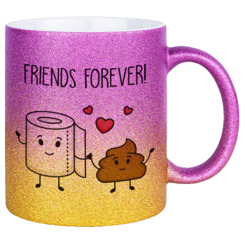 Friends forever, Κούπα Χρυσή/Ροζ Glitter, κεραμική, 330ml