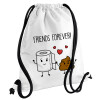 Friends forever, Τσάντα πλάτης πουγκί GYMBAG λευκή, με τσέπη (40x48cm) & χονδρά κορδόνια
