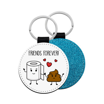 Friends forever, Μπρελόκ Δερματίνη, στρογγυλό ΜΠΛΕ (5cm)