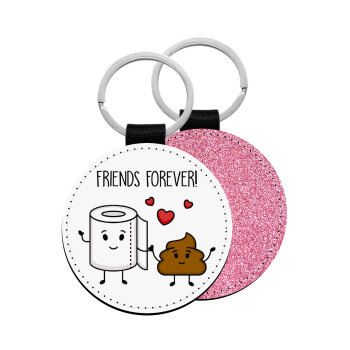 Friends forever, Μπρελόκ Δερματίνη, στρογγυλό ΡΟΖ (5cm)