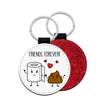 Friends forever, Μπρελόκ Δερματίνη, στρογγυλό ΚΟΚΚΙΝΟ (5cm)