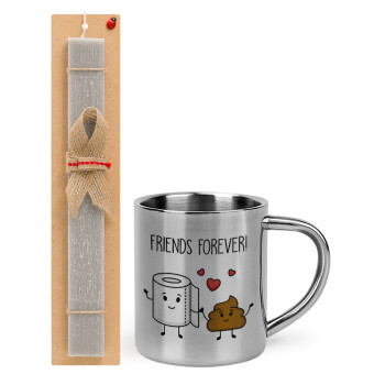 Friends forever, Easter Set, metallic thermal cup (300ml) & Easter aromatic flat candle (30cm) (GRAY)