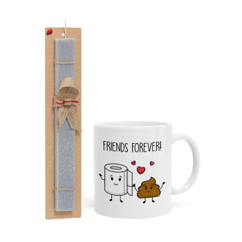 Friends forever, Easter Set, Ceramic Cup (330ml) & Easter aromatic flat candle (30cm) (GRAY)