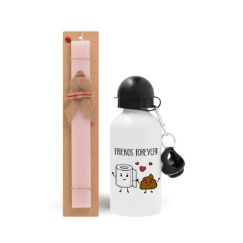 Friends forever, Easter Set, metallic aluminum bottle (500ml) & aromatic flat Easter candle (30cm) (PINK)
