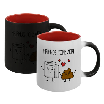 Friends forever, Κούπα Μαγική εσωτερικό κόκκινο, κεραμική, 330ml που αλλάζει χρώμα με το ζεστό ρόφημα