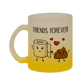 Friends forever, Κούπα γυάλινη δίχρωμη με βάση το κίτρινο ματ, 330ml