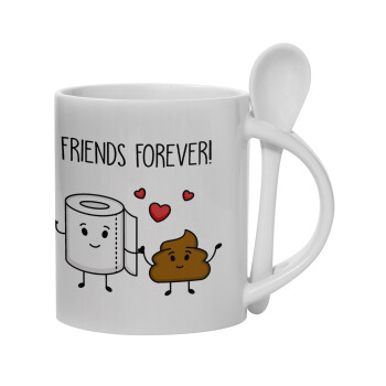 Friends forever, Ceramic coffee mug with Spoon, 330ml (1pcs)