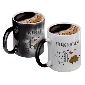 Friends forever, Color changing magic Mug, ceramic, 330ml when adding hot liquid inside, the black colour desappears (1 pcs)