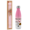 Easter Set, Metallic pink/white (Stainless steel) thermos, double-walled, 500ml & aromatic flat Easter candle (30cm) (PINK)