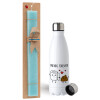 Easter Set, metallic stainless steel water bottle (750ml) & aromatic flat Easter candle (30cm) (TURQUOISE)