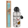 Easter Set, metallic silver aluminum water bottle (500ml) & scented flat Easter candle (30cm) (TURQUOISE)