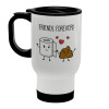 Friends forever, Stainless steel travel mug with lid, double wall (warm) white 450ml