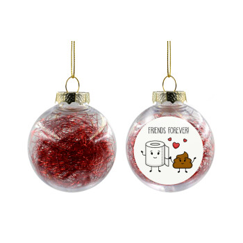 Friends forever, Στολίδι Χριστουγεννιάτικη μπάλα δένδρου διάφανη με κόκκινο γέμισμα 8cm