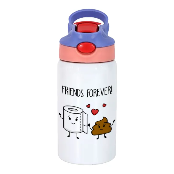 Friends forever — Παιδικό παγούρι θερμό, ανοξείδωτο, με καλαμάκι ασφαλείας, ροζ/μωβ (350ml)