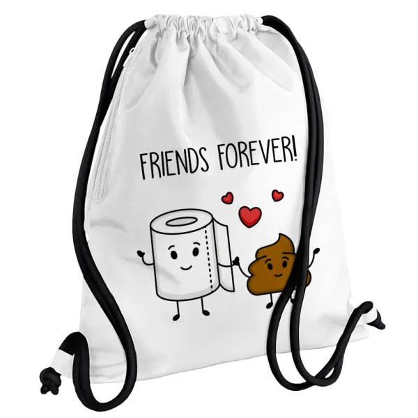 Friends forever — Backpack pouch GYMBAG white, with pocket (40x48cm) & thick cords