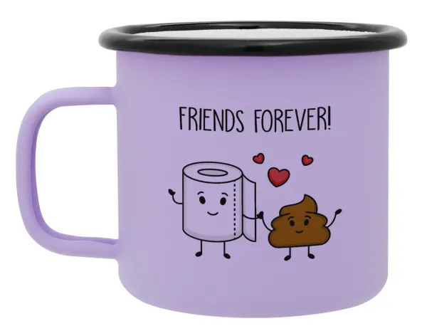 Friends forever — Metal enamel mug, matte light pastel purple, 360ml