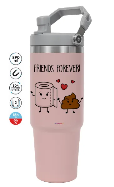 Friends forever — PINK Travel Tumbler with Handle 890ml