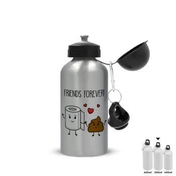 Friends forever, Μεταλλικό παγούρι νερού, Ασημένιο, αλουμινίου 500ml