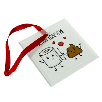 Friends forever, Christmas ornament, glass square ornament 9x9cm