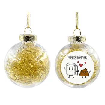 Friends forever, Transparent Christmas tree ball ornament with gold filling 8cm