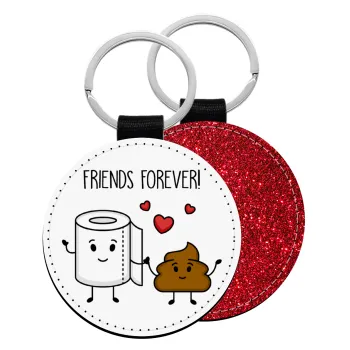 Friends forever, Μπρελόκ Δερματίνη, στρογγυλό ΚΟΚΚΙΝΟ (5cm)