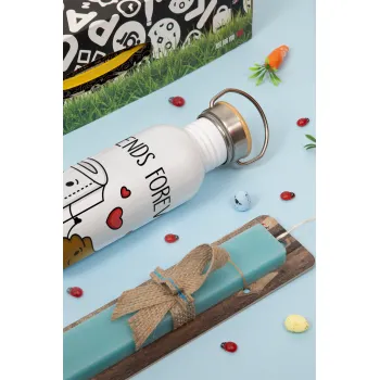 Friends forever, Πασχαλινή Λαμπάδα με παγούρι μεταλλικό (620ml, stainless steel) & κερί αρωματικό πλακέ (30cm) (ΤΙΡΚΟΥΑΖ)