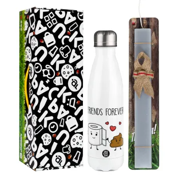 Friends forever, Πασχαλινή Λαμπάδα με μεταλλικό παγούρι θερμός λευκός (500ml) & λαμπάδα αρωματική πλακέ (30cm) (ΓΚΡΙ)