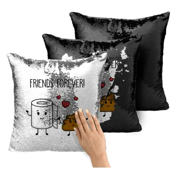 Friends forever, Μαξιλάρι καναπέ Μαγικό Μαύρο με πούλιες 40x40cm περιέχεται το γέμισμα